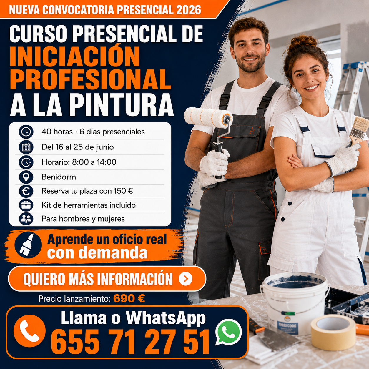 Curso presencial de pintura en Benidorm de la Academia de Pinturas Carmona para aprender un oficio real con demanda.
